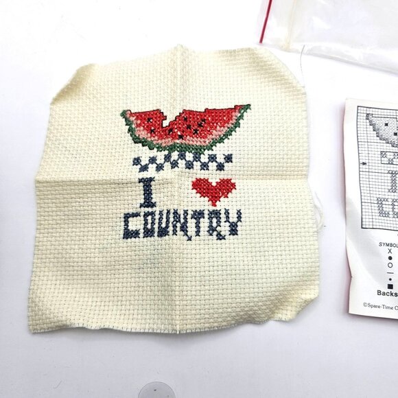 I Love Country Watermelon Cross Stitch Completed 5x5 Fabric Project Decor - Picture 4 of 7